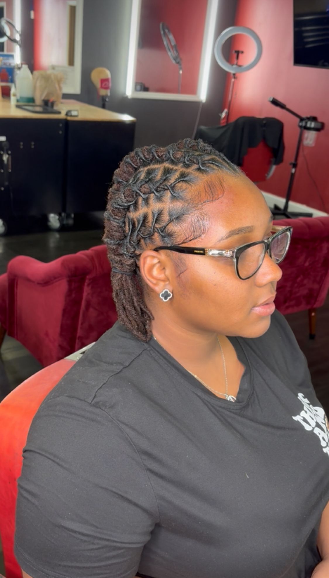 Loc updo with diamond parting